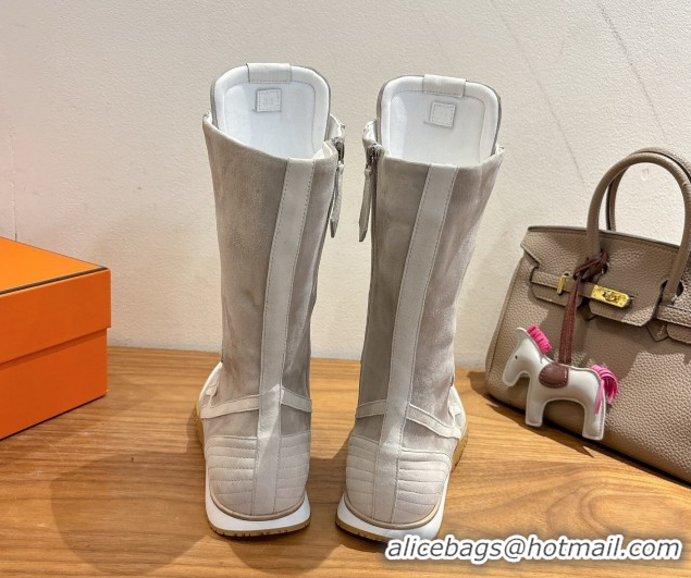 Top Grade Hermes Suede and Calfskin Leather Sneaker Boots H122001 Light Grey 2026