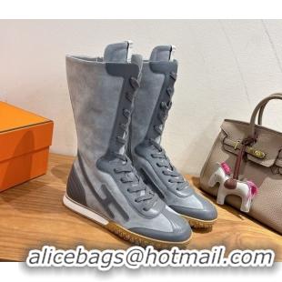 Sumptuous Hermes Suede and Calfskin Leather Sneaker Boots H122001 Dark Grey 2026