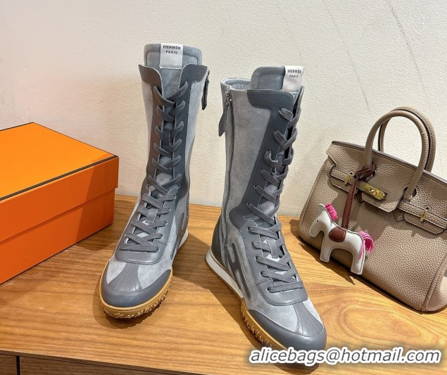 Sumptuous Hermes Suede and Calfskin Leather Sneaker Boots H122001 Dark Grey 2026