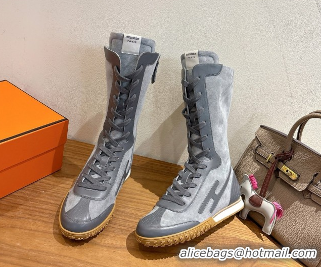 Sumptuous Hermes Suede and Calfskin Leather Sneaker Boots H122001 Dark Grey 2026