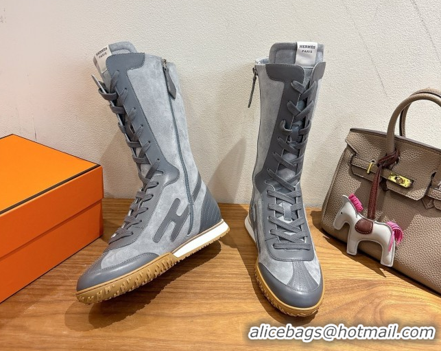Sumptuous Hermes Suede and Calfskin Leather Sneaker Boots H122001 Dark Grey 2026