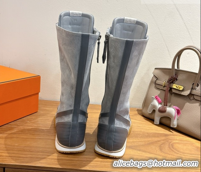 Sumptuous Hermes Suede and Calfskin Leather Sneaker Boots H122001 Dark Grey 2026