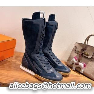 Grade Quality Hermes Suede and Calfskin Leather Sneaker Boots H122001 Dark Blue 2026