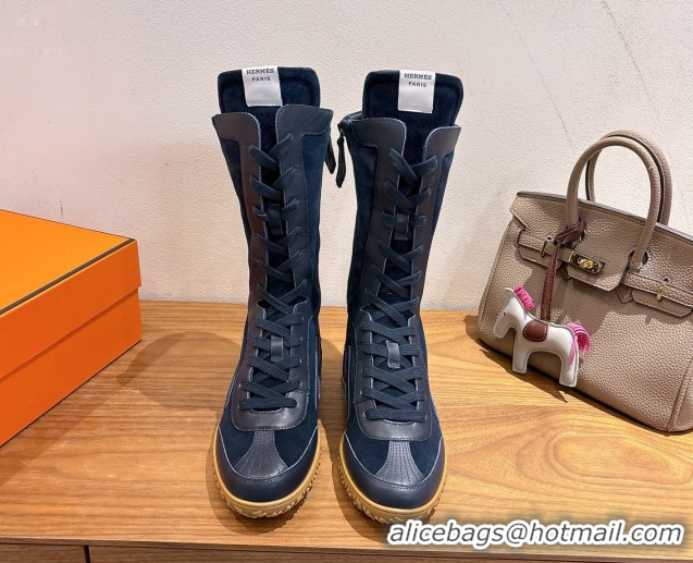 Grade Quality Hermes Suede and Calfskin Leather Sneaker Boots H122001 Dark Blue 2026