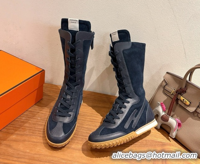 Grade Quality Hermes Suede and Calfskin Leather Sneaker Boots H122001 Dark Blue 2026