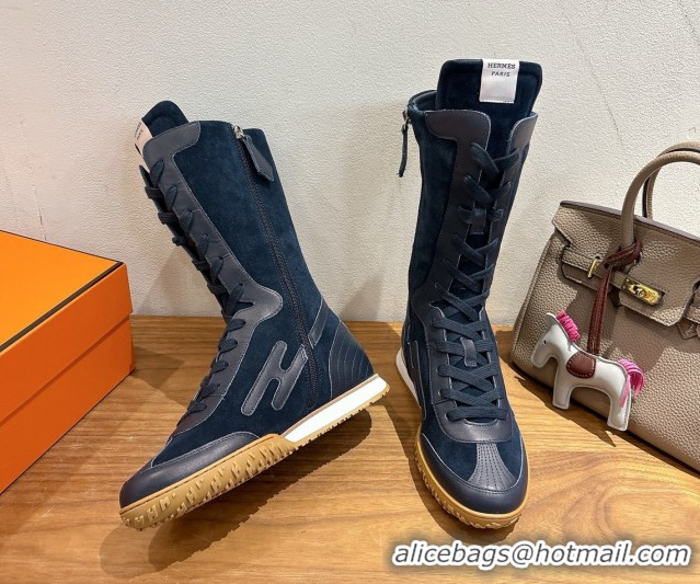Grade Quality Hermes Suede and Calfskin Leather Sneaker Boots H122001 Dark Blue 2026