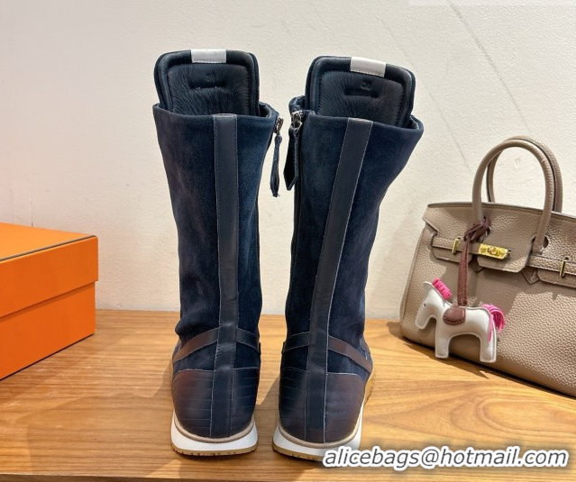 Grade Quality Hermes Suede and Calfskin Leather Sneaker Boots H122001 Dark Blue 2026