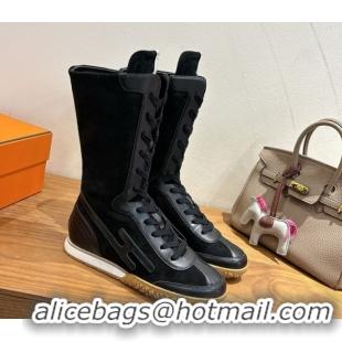 Good Quality Hermes Suede and Calfskin Leather Sneaker Boots H122001 Black 2026