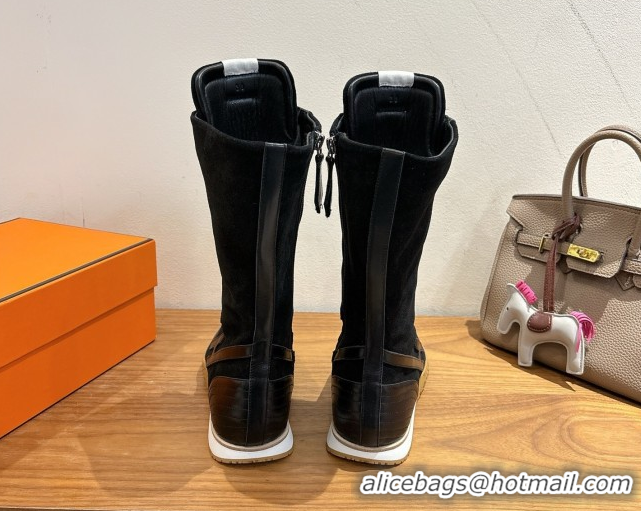 Good Quality Hermes Suede and Calfskin Leather Sneaker Boots H122001 Black 2026