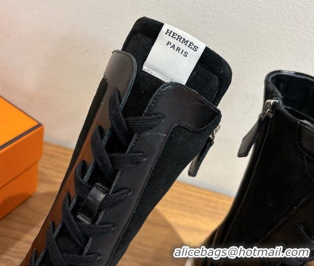 Good Quality Hermes Suede and Calfskin Leather Sneaker Boots H122001 Black 2026