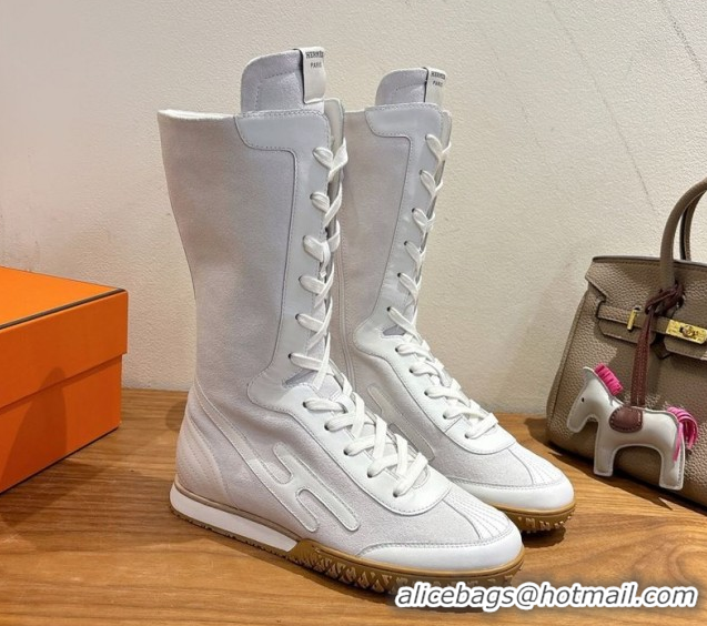 Purchase Hermes Suede and Calfskin Leather Sneaker Boots H122001 White 2026