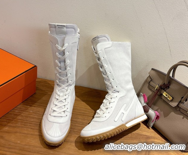 Purchase Hermes Suede and Calfskin Leather Sneaker Boots H122001 White 2026