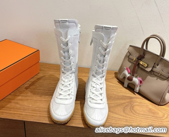 Purchase Hermes Suede and Calfskin Leather Sneaker Boots H122001 White 2026