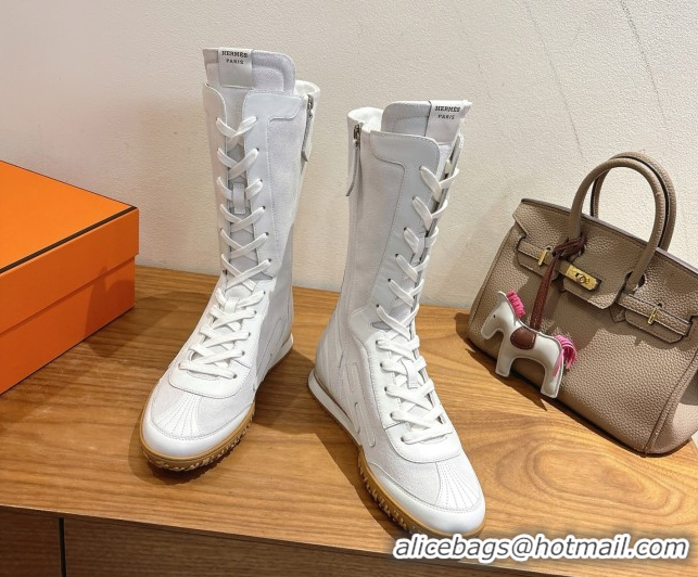 Purchase Hermes Suede and Calfskin Leather Sneaker Boots H122001 White 2026