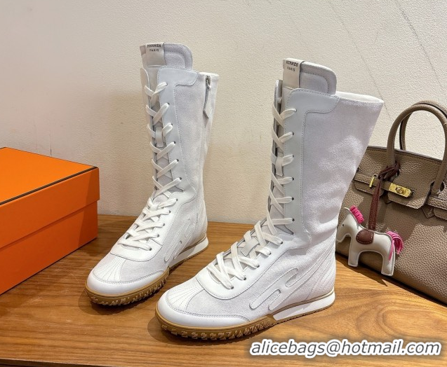 Purchase Hermes Suede and Calfskin Leather Sneaker Boots H122001 White 2026