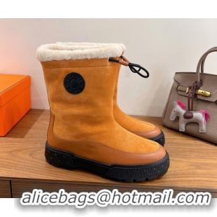 Perfect Hermes Suede and Shearling Platform Ankle Boots Brown Yellow HS122201 2026