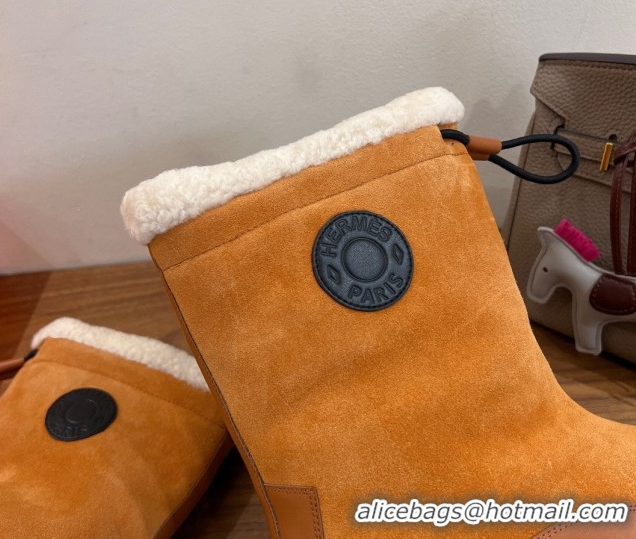 Perfect Hermes Suede and Shearling Platform Ankle Boots Brown Yellow HS122201 2026