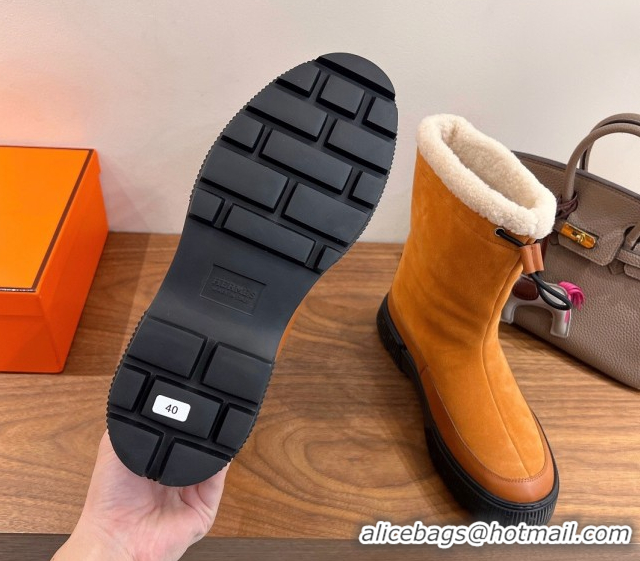 Perfect Hermes Suede and Shearling Platform Ankle Boots Brown Yellow HS122201 2026