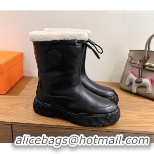 Classic Hot Hermes Suede and Shearling Platform Ankle Boots  HS122201 Black 2026