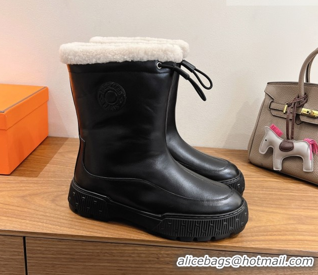 Classic Hot Hermes Suede and Shearling Platform Ankle Boots  HS122201 Black 2026