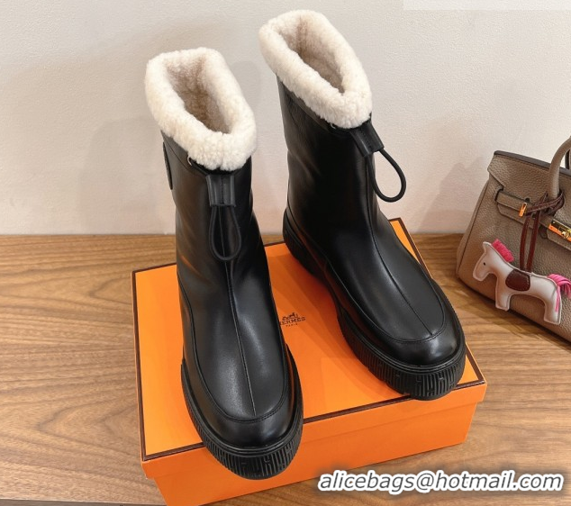 Classic Hot Hermes Suede and Shearling Platform Ankle Boots  HS122201 Black 2026