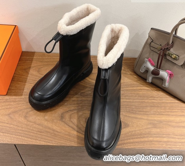 Classic Hot Hermes Suede and Shearling Platform Ankle Boots  HS122201 Black 2026