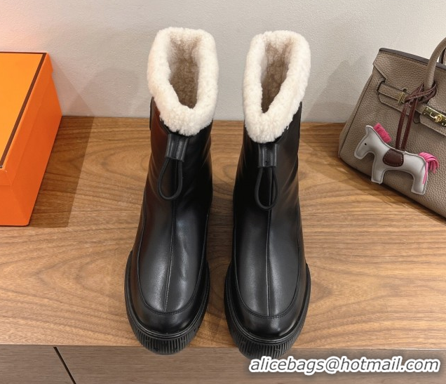 Classic Hot Hermes Suede and Shearling Platform Ankle Boots  HS122201 Black 2026