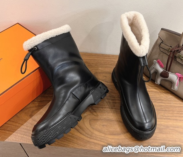 Classic Hot Hermes Suede and Shearling Platform Ankle Boots  HS122201 Black 2026
