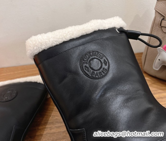 Classic Hot Hermes Suede and Shearling Platform Ankle Boots  HS122201 Black 2026