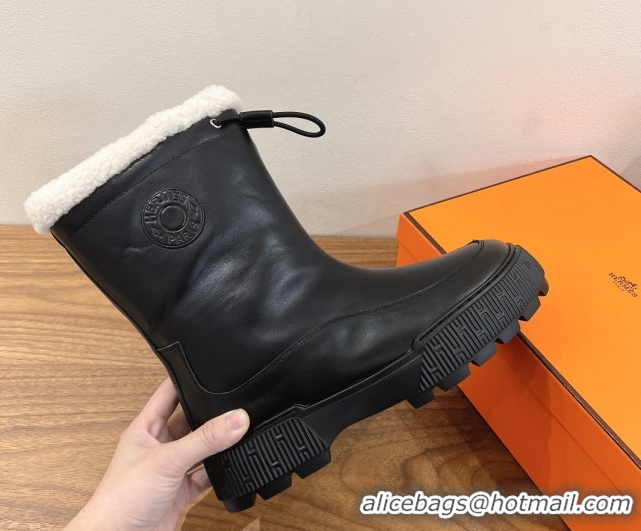 Classic Hot Hermes Suede and Shearling Platform Ankle Boots  HS122201 Black 2026