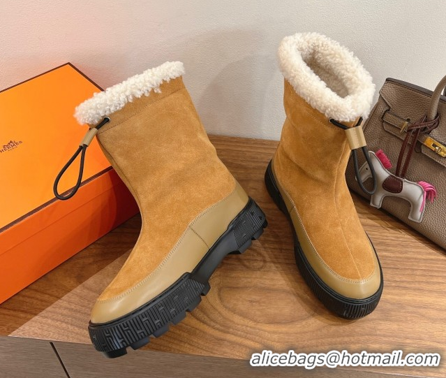 Luxurious Hermes Suede and Shearling Platform Ankle Boots  HS122201 Beige 2026