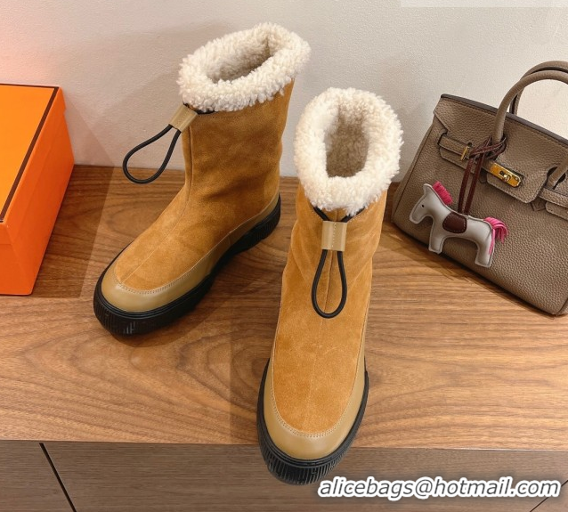 Luxurious Hermes Suede and Shearling Platform Ankle Boots  HS122201 Beige 2026
