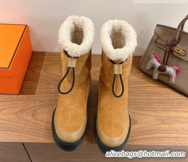 Luxurious Hermes Suede and Shearling Platform Ankle Boots  HS122201 Beige 2026