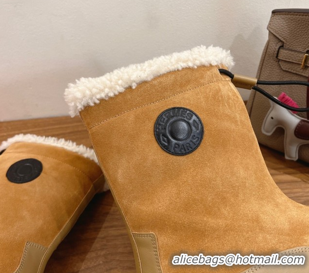 Luxurious Hermes Suede and Shearling Platform Ankle Boots  HS122201 Beige 2026