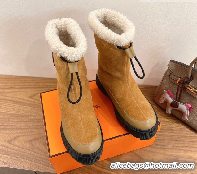 Luxurious Hermes Suede and Shearling Platform Ankle Boots  HS122201 Beige 2026
