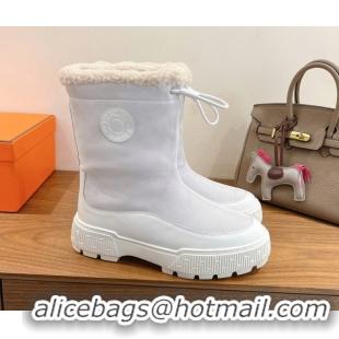 Unique Discount Hermes Suede and Shearling Platform Ankle Boots  HS122201 White 2026