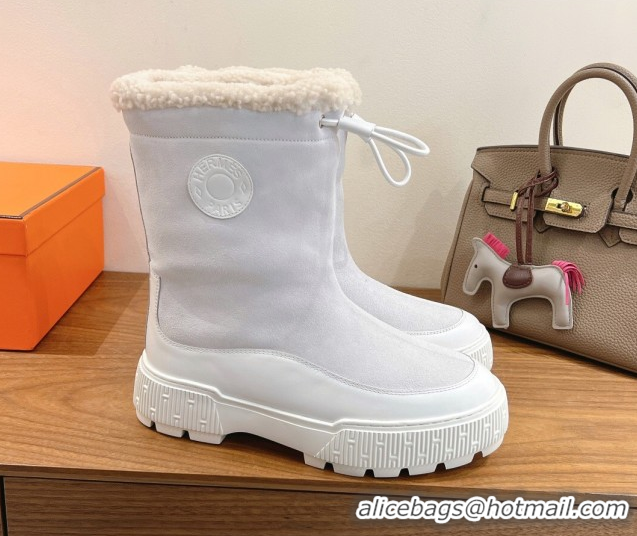 Unique Discount Hermes Suede and Shearling Platform Ankle Boots  HS122201 White 2026