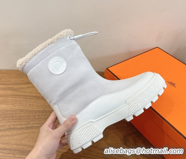 Unique Discount Hermes Suede and Shearling Platform Ankle Boots  HS122201 White 2026