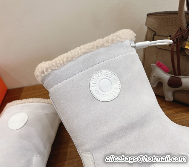 Unique Discount Hermes Suede and Shearling Platform Ankle Boots  HS122201 White 2026