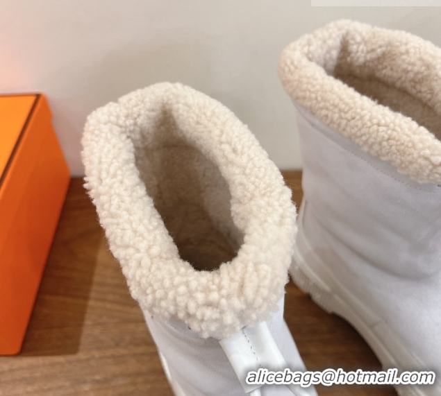 Unique Discount Hermes Suede and Shearling Platform Ankle Boots  HS122201 White 2026