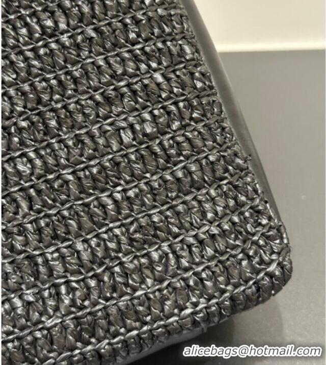 Inexpensive Saint Laurent LE 5 À 7 Supple Small Hobo Bag in Raffia Straw Like and Leather 713938 Black 2026