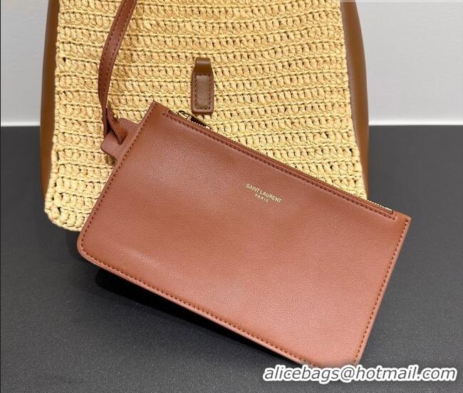 Discount Saint Laurent LE 5 À 7 Supple Small Hobo Bag in Raffia Straw Like and Leather 713938 BrownKhaki 2026