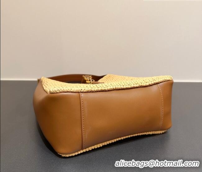 Discount Saint Laurent LE 5 À 7 Supple Small Hobo Bag in Raffia Straw Like and Leather 713938 BrownKhaki 2026