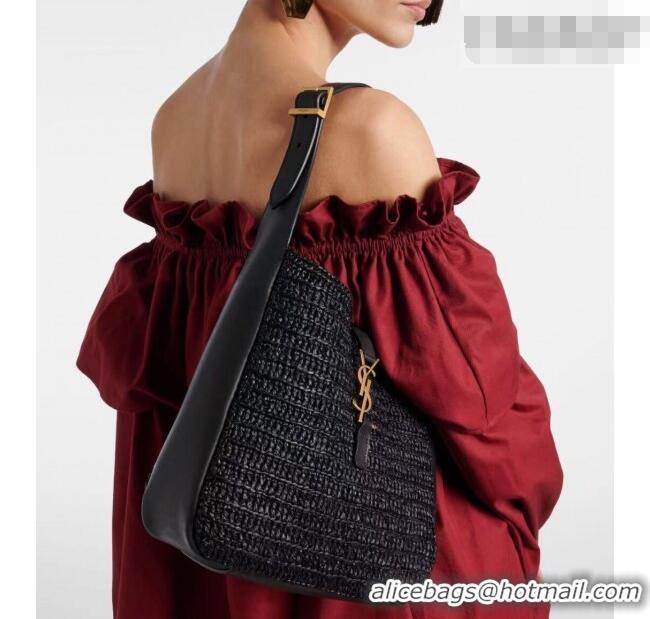 Discount Saint Laurent LE 5 À 7 Supple Small Hobo Bag in Raffia Straw Like and Leather 713938 BrownKhaki 2026
