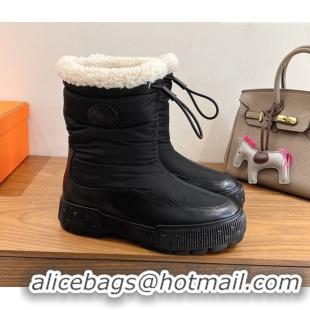 Best Price Hermes Nylon and Shearling Platform Ankle Boots HS122201 Black 2026