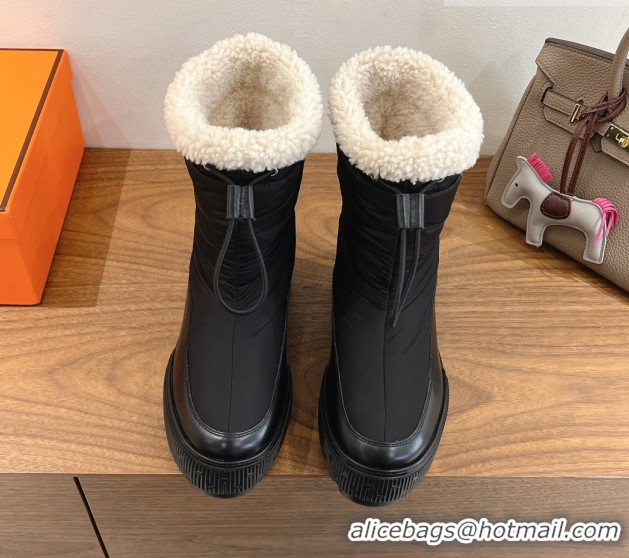 Best Price Hermes Nylon and Shearling Platform Ankle Boots HS122201 Black 2026