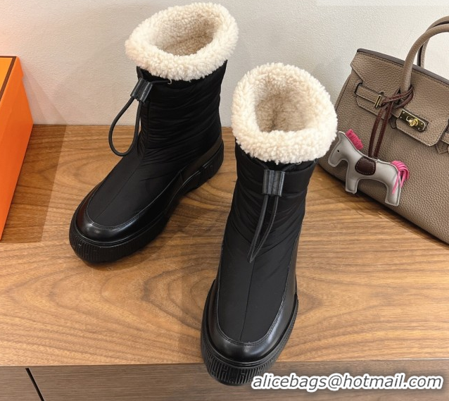 Best Price Hermes Nylon and Shearling Platform Ankle Boots HS122201 Black 2026
