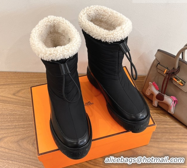 Best Price Hermes Nylon and Shearling Platform Ankle Boots HS122201 Black 2026