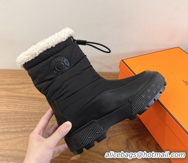 Best Price Hermes Nylon and Shearling Platform Ankle Boots HS122201 Black 2026