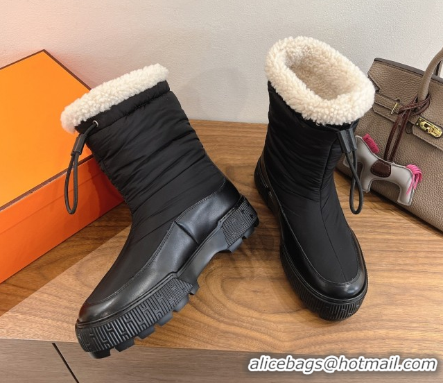 Best Price Hermes Nylon and Shearling Platform Ankle Boots HS122201 Black 2026